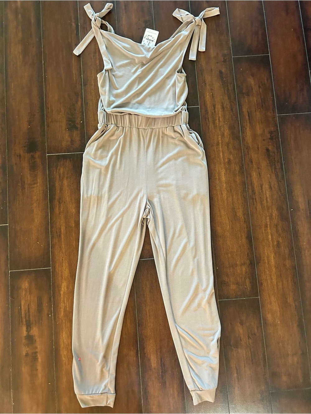 Gilli Taupe Tie-Shoulder Jumpsuit